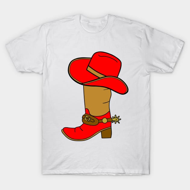 RED And Brown Cowboy Boot And Hat T-Shirt by SartorisArt1